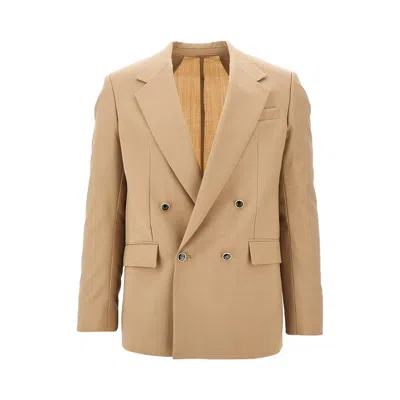 Marsēm Stretch Wool-blend Double-breasted Jacket In Beige