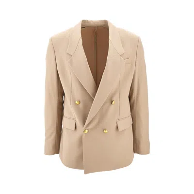 Marsēm Twill Double-breasted Jacket In Beige