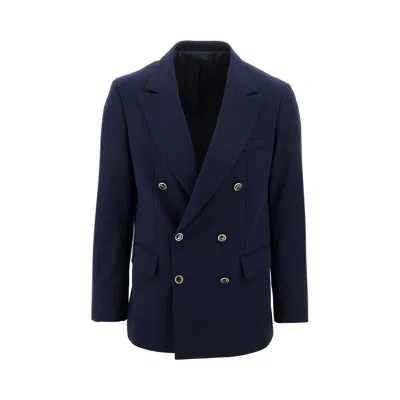 Marsēm Viscose-blend Double-breasted Jacket In Blue