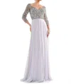 Marsoni By Colors Beaded Applique Chiffon Dress In Silver In Silver