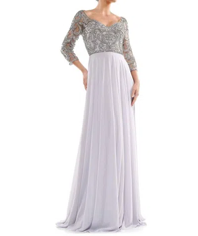 Marsoni By Colors Beaded Applique Chiffon Dress In Silver