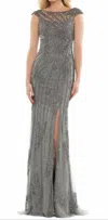 Marsoni By Colors Beaded Lace Tulle Gown In Grey In Multi