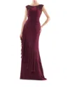 Marsoni By Colors Beaded Sheer Cap Sleeve Ruffle-ornate Gown In Wine In Pink