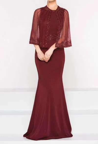 Marsoni By Colors Cape Gown In Wine In Red