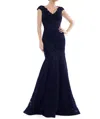 Marsoni By Colors Embellished Lace Fitted Trumpet Gown In Midnight In Multi