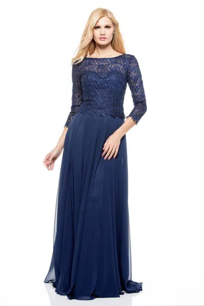 Marsoni By Colors Embroidered 3/4 Sleeve Top Gown In Blue
