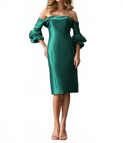 Marsoni By Colors Fitted Off Shoulder Cocktail Dress In Emerald In Gold