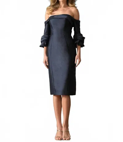 Marsoni By Colors Fitted Off Shoulder Cocktail Dress In Navy In Blue