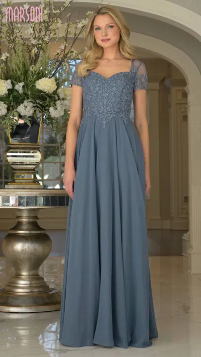 Marsoni By Colors Intricate Lace Embroidery Romantic Dress In Slate Blue