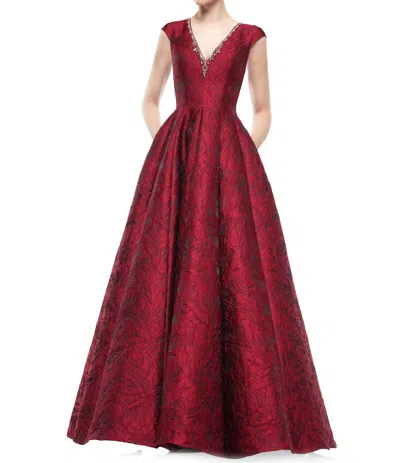 Marsoni By Colors Jacquard Brocade Ballgown In Wine In Pink