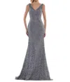 MARSONI BY COLORS LACE A-LINE GOWN IN WEDGEWOOD