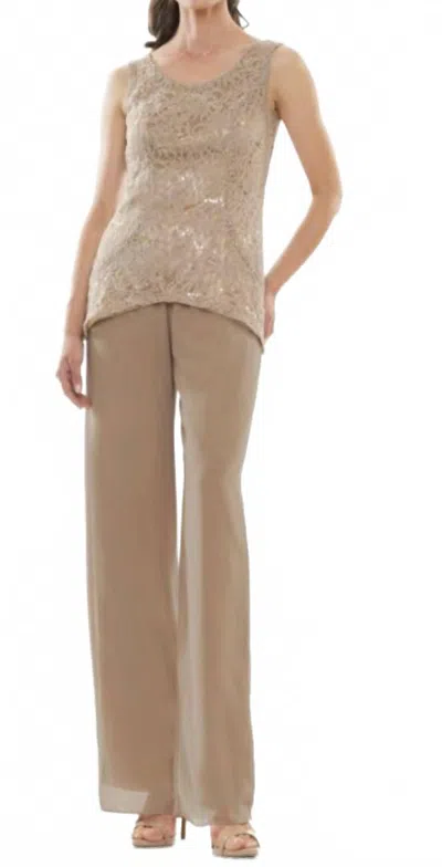 Marsoni By Colors Layered Jacket Three Piece Pant Suit In Bermuda Sand In Brown