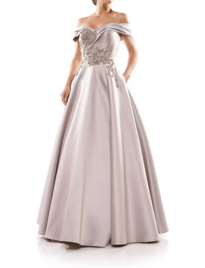 Marsoni By Colors Off Shoulder Ball Gown In Taupe In Gray