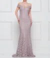 Marsoni By Colors Off Shoulder Lace Gown In Mauve In Multi