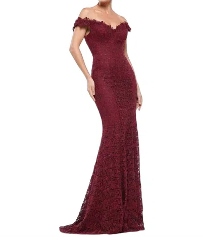 Marsoni By Colors Off Shoulder Lace Gown In Wine In Red