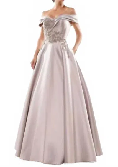 Marsoni By Colors Off The Shoulder Ball Gown In Taupe In Brown