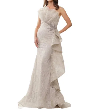 Marsoni By Colors One Shoulder Evening Gown In Taupe In Gray
