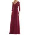 Marsoni By Colors Quarter Sleeve Scalloped Lace Gown In Wine In Pink