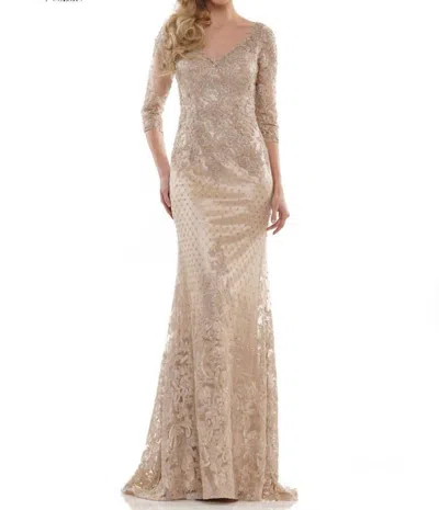 Marsoni By Colors Three Quarter Sleeve Lace Dress In Gold