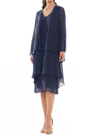 Marsoni By Colors V-neckline Midi Dress In Navy