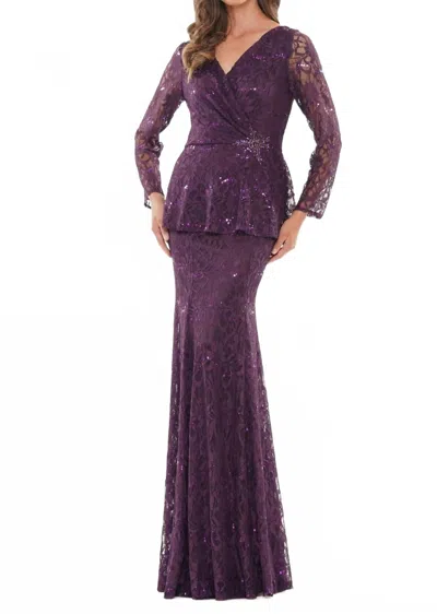 Marsoni By Colors V-neckline Full Sleeve Dress In Eggplant In Purple