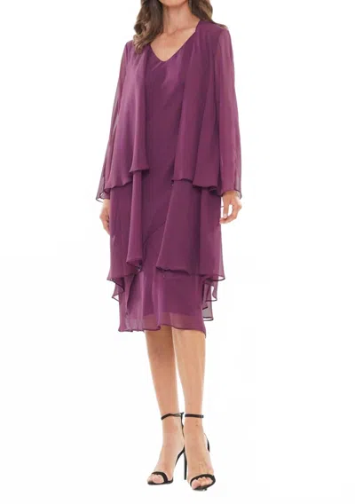 Marsoni By Colors V-neckline Midi Dress In Eggplant In Purple