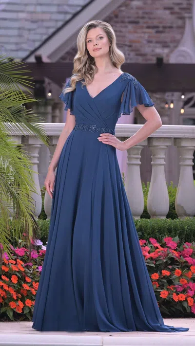 Marsoni M328  Modest A Line Long Formal Mother Of The Bride Dress In Blue