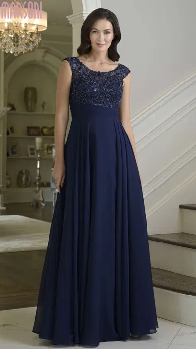 Marsoni M335 Mother Of The Bride Long Beaded Formal Dress In Blue