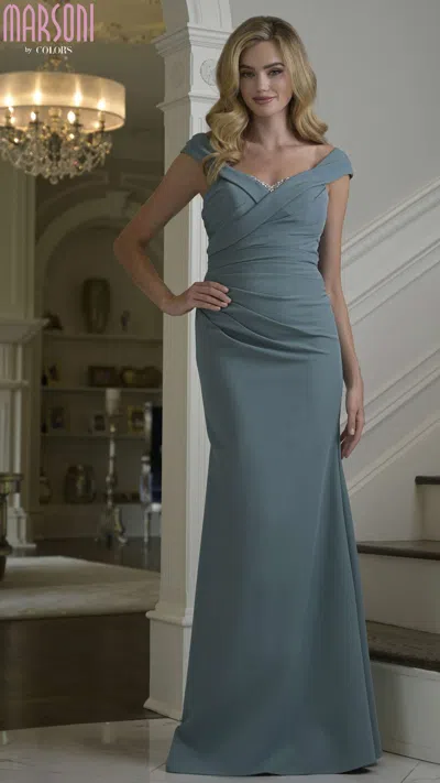 Marsoni M342 Evening Long Formal Beaded Dress In Green