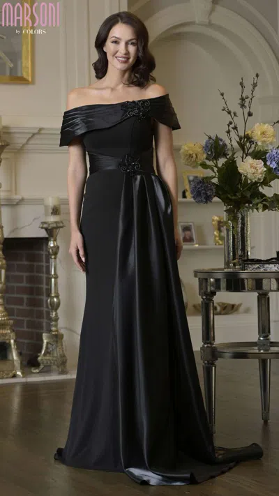 Marsoni M347 Beaded Long Formal Pleated Evening Dress In Black