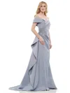 Marsoni Mv1235 Long Off Shoulder Formal Dress In Blue