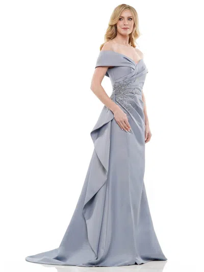 Marsoni Mv1235 Long Off Shoulder Formal Dress In Blue