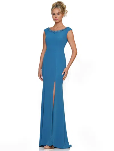 Marsoni Mv1247 Long Sleeveless Fitted Formal Dress In Blue