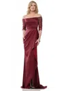 Marsoni Mv1254 Long Off Shoulder Formal Dress In Burgundy