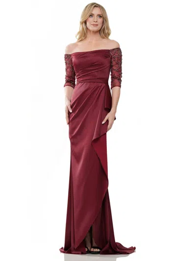 Marsoni Mv1254 Long Off Shoulder Formal Dress In Burgundy