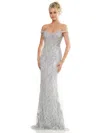 Marsoni Mv1257 Long Beaded Off Shoulder Formal Dress In Silver
