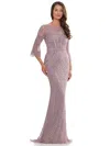 Marsoni Mv1263 Mother Of The Bride Quarter Sleeve Beaded Mesh Dress In Pink