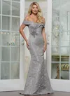 Marsoni Mv1266 Mother Of The Bride Off Shoulder Jacquard Dress In Gray