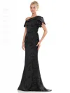 Marsoni Mv1272 Mother Of The Bride One Shoulder Lace Applique Dress In Black