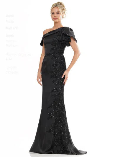 Marsoni Mv1272 Mother Of The Bride One Shoulder Lace Applique Dress In Black