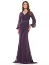 Marsoni Mv1273 Mother Of The Bride Long Sleeve Formal Dress In Purple