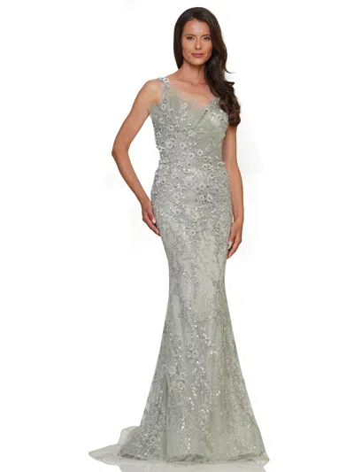 Marsoni Mv1279 Formal Embroidered Beaded Tulle Sleeveless Dress In Green