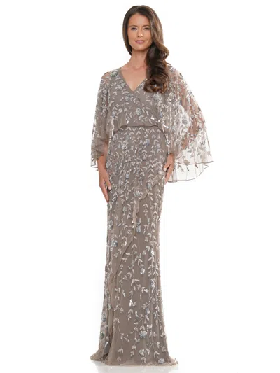 Marsoni Mv1282 Mother Of The Bride Beaded Mesh Cape Sleeve Dress In Gray