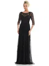 Marsoni Mv1283 Mother Of The Bride Beaded Mesh Quarter Sleeve Sheath Dress In Black
