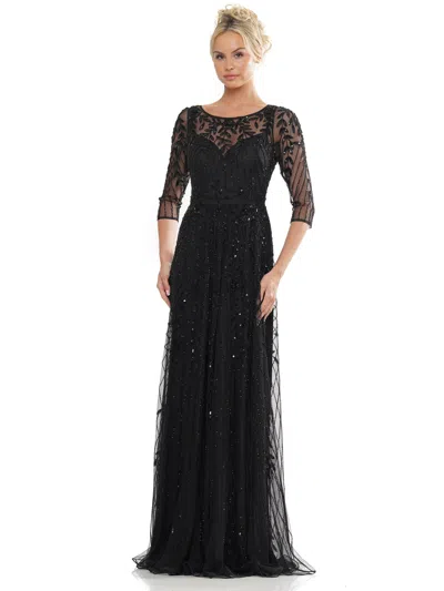 Marsoni Mv1283 Mother Of The Bride Beaded Mesh Quarter Sleeve Sheath Dress In Black