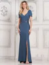 Marsoni Mv1297a Long Fitted Formal Slit Evening Dress In Blue