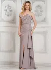 Marsoni Mv1304 Long Fitted Formal Prom Beaded Dress In Brown