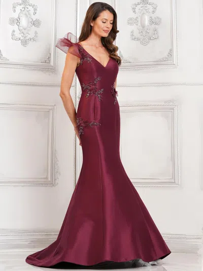 Marsoni Mv1309 Long 3d Floral Formal Prom Mermaid Dress In Burgundy