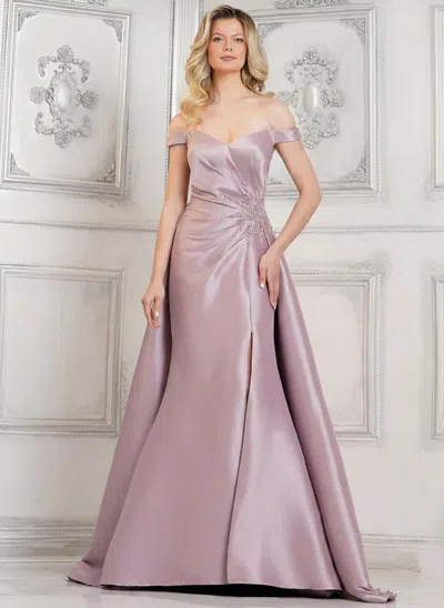 Marsoni Mv1310 Long Beaded Formal Overskirt Prom Dress In Pink