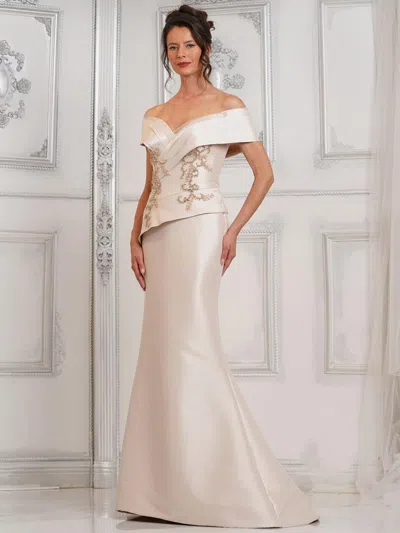 Marsoni Mv1312 Long Beaded Formal Fitted Evening Dress In Gold